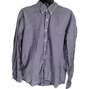 Ralph Lauren Button Up Shirt Mens Size L Purple White Check Cotton STAIN COLLAR